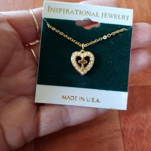 Vintage Singer Inspirational Heart Cross Necklace